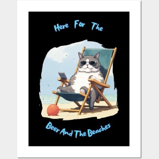 "Funny Cat Beach T-Shirt: Humorous Kitty with Sunglasses and Cocktail | Unique Gift for Cat Lovers Posters and Art